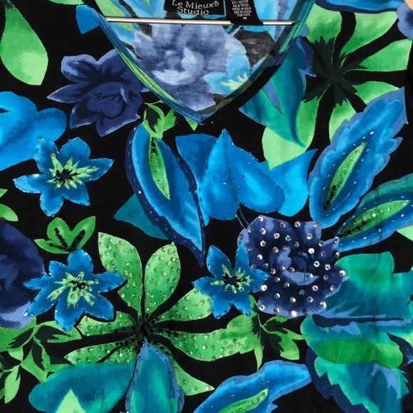 LE MIEUX STUDIO GUC WOMENS FLORAL TOP SHIRT BLOUSE SUMMER CASUAL OFFICE SIZE M - Picture 4 of 8